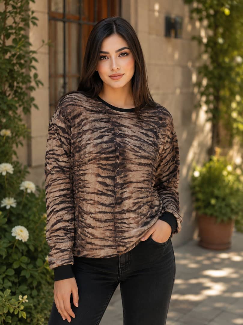 بلوز آستردار  پلنگی زنانه